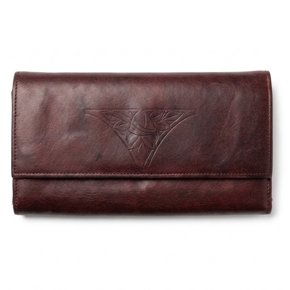 Rare Find! Rolfs Burgundy Cowhide Leather Long Clutch Wallet‎ Kisslock Embossed